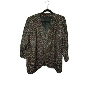 Ann May Lined Silk Cotton Blazer Size Large Black Pink Office Work Business